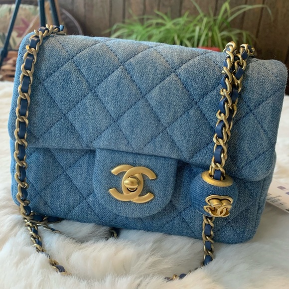 ❌SOLD❌NEW Chanel Pearl Crush Mini Square Denim Flap Bag w/Antique Gold Hardware - Picture 2 of 16